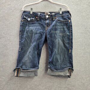 True Religion Men‎ Jean Shorts 31 Blue Denim Cuffed Medium Wash 12" Inseam